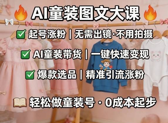 AI童装图文剪辑，某社群童装图文大课，起号涨粉、AI童装带货、爆款选品，无需出镜和拍摄-云推网创项目库