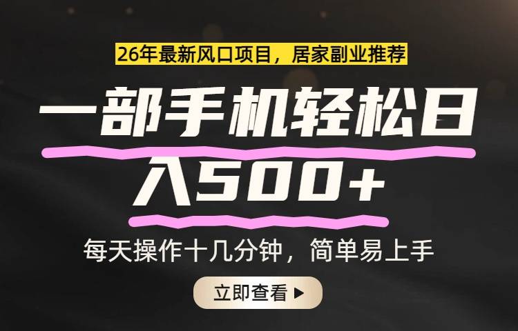 26年居家副业首选，一部手机轻松日入500+，长期稳定可做-云推网创项目库