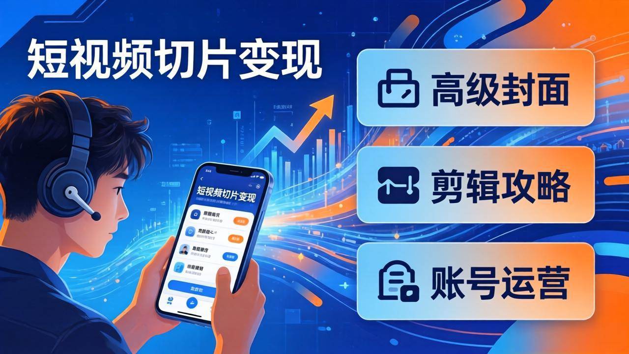 短视频切片变现速成班2.0：高级封面+剪辑攻略+账号运营，0基础小白快速入局副业-云推网创项目库