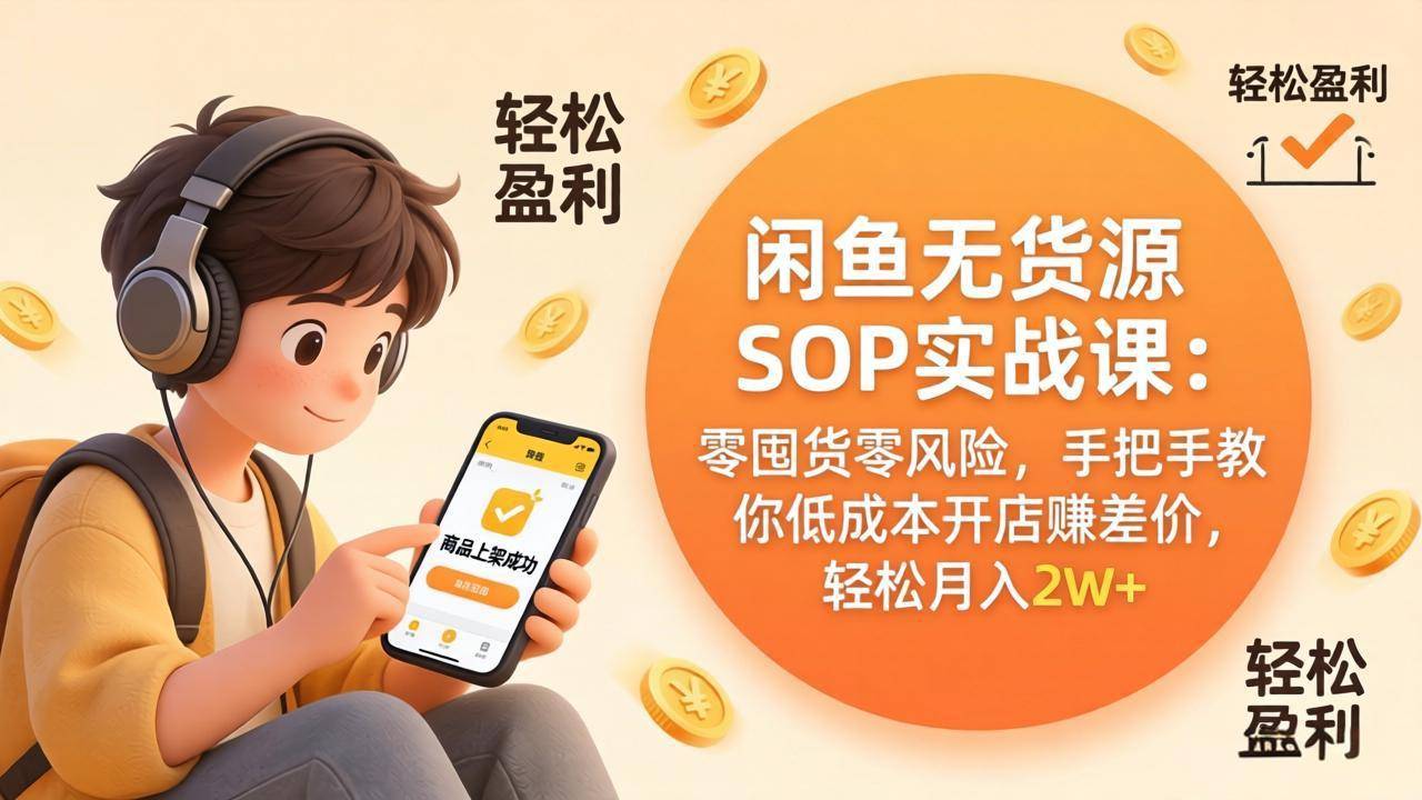 闲鱼无货源SOP实战课：零囤货零风险，手把手教你低成本开店赚差价，轻松月入2w+-云推网创项目库