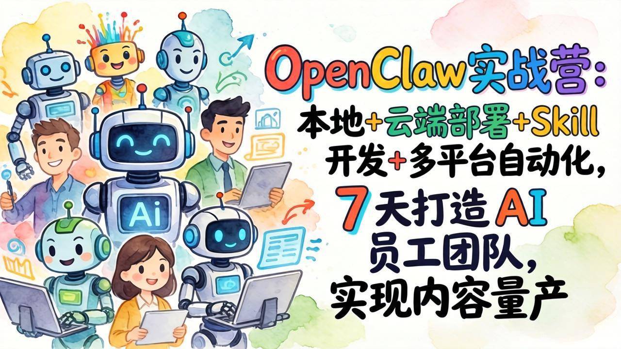 OpenClaw实战营：本地+云端部署+Skill开发+多平台自动化，7 天打造 AI 员工团队，实现内容量产-云推网创项目库