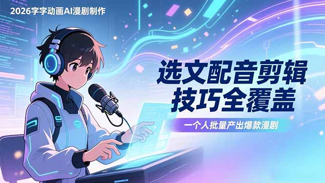 2026字字动画AI漫剧制作-1期，选文配音剪辑技巧全覆盖，一个人就能批量产出爆款漫剧-云推网创项目库