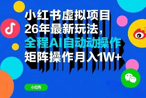 小红书虚拟项目26年最新玩法，全程AI自动操作，矩阵操作月入1W＋【揭秘】-云推网创项目库