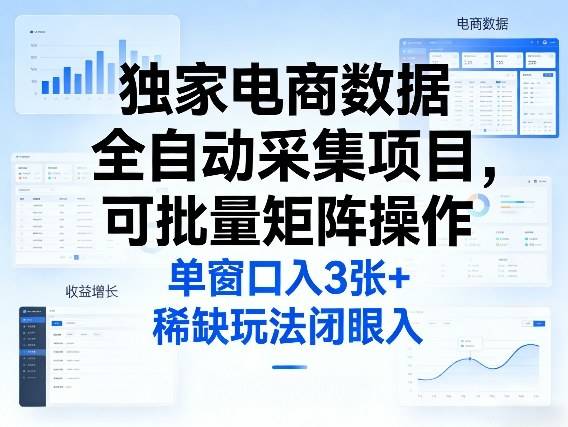 独家电商数据全自动采集项目，可批量矩阵操作，单窗口日入3张+，稀缺玩法闭眼入【揭秘】-云推网创项目库