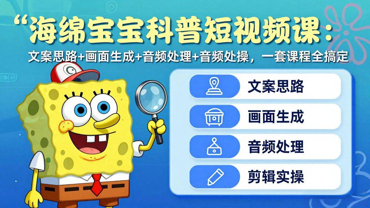 海绵宝宝科普短视频课:文案思路+画面生成+音频处理+剪辑实操,一套课程全搞定-云推网创项目库