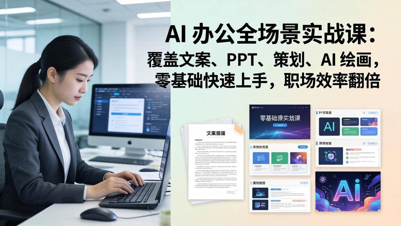 AI 办公全场景实战课：覆盖文案、PPT、策划、AI 绘画，零基础快速上手，职场效率翻倍-云推网创项目库