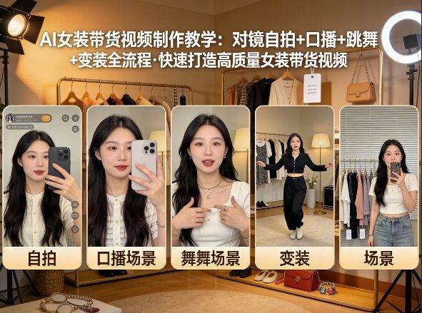 AI女装带货视频制作教学，对镜自拍、口播、跳舞、变装全流程，快速打造高质量女装带货视频-云推网创项目库