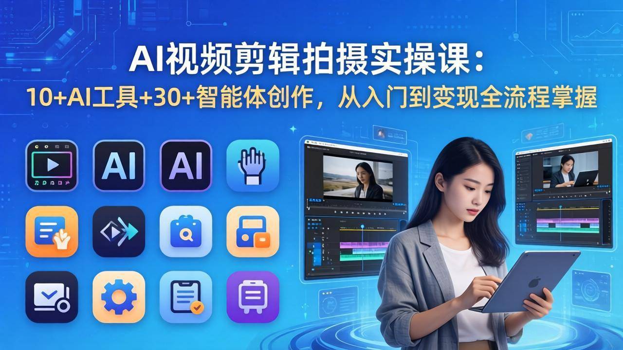 AI 视频剪辑拍摄实操课：10+AI工具+30+智能体创作，从入门到变现全流程掌握-云推网创项目库