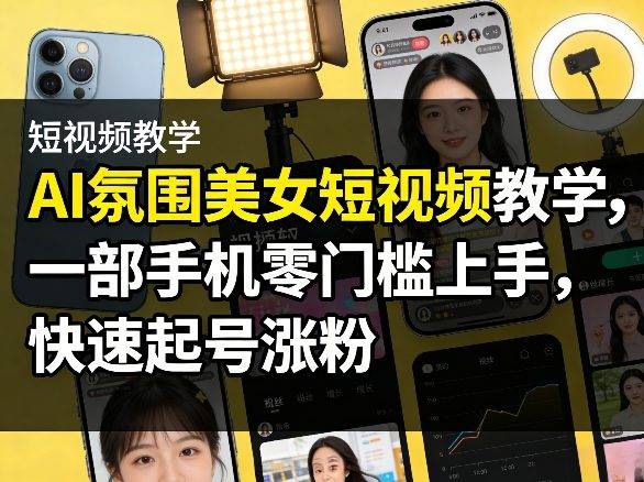 AI氛围美女短视频教学，一部手机零门槛上手，快速起号涨粉-云推网创项目库