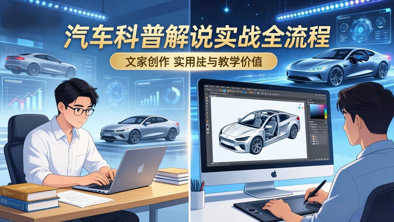 抖音汽车科普解说实战：文案+动画+画面处理+去水印全流程，打造专业汽车科普视频-云推网创项目库