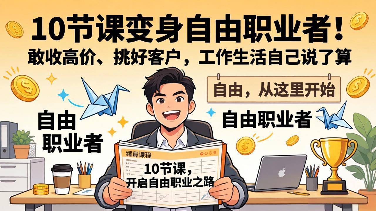 10 节课变身自由职业者！敢收高价、挑好客户，工作生活自己说了算-云推网创项目库