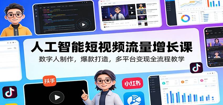 人工智能短视频流量增长课：数字人制作，爆款打造，多平台变现全流程教学-云推网创项目库