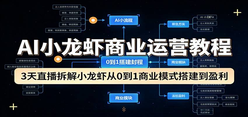 AI小龙虾商业运营教程：3天直播拆解小龙虾从0到1商业模式搭建到盈利-云推网创项目库