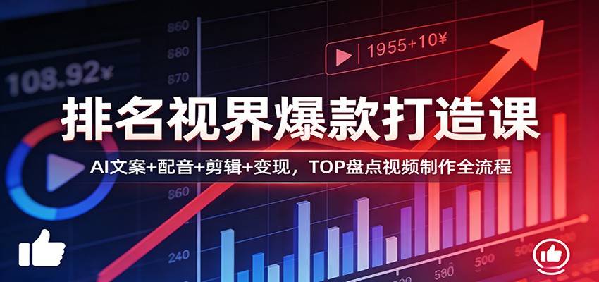 排名视界爆款打造课：AI文案+配音+剪辑+变现，TOP盘点视频制作全流程-云推网创项目库