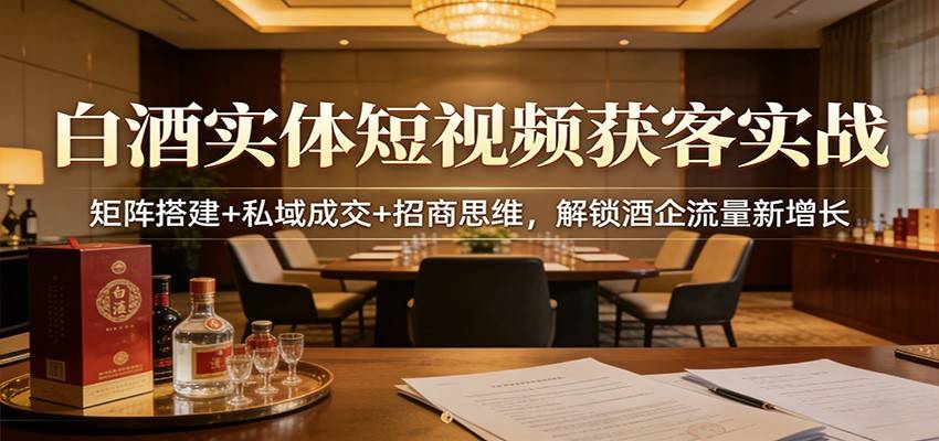 白酒实体短视频获客实战:矩阵搭建+私域成交+招商思维,解锁酒企流量新增长-云推网创项目库