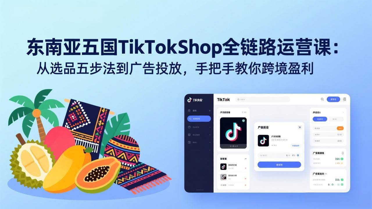 东南亚五国TikTok Shop全链路运营课：从选品五步法到广告投放，手把手教你跨境盈利-云推网创项目库