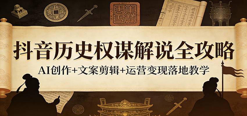 抖音历史权谋解说全攻略:AI创作+文案剪辑+运营变现落地教学-云推网创项目库