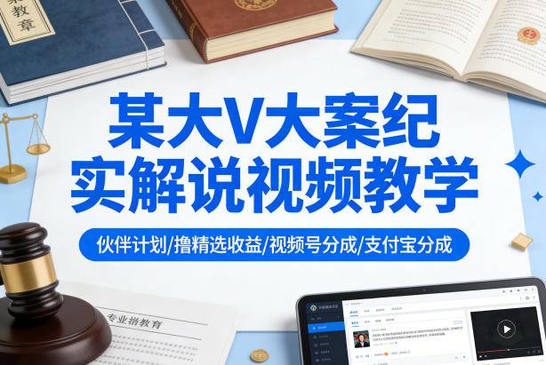 某大V大案纪实解说视频教学，可做伙伴计划、撸精选收益，视频号和支付宝分成计划均可-云推网创项目库