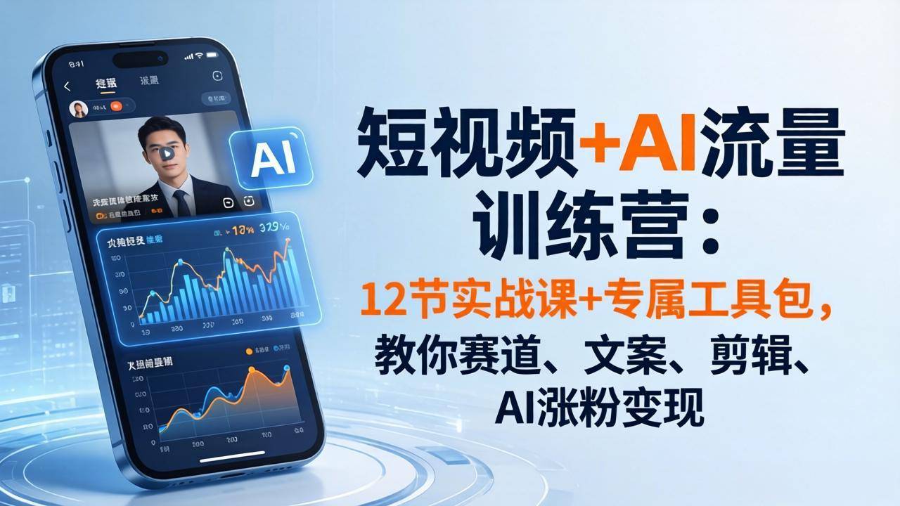 短视频+AI流量训练营：12节实战课+专属工具包，教你赛道、文案、剪辑、AI涨粉变现-云推网创项目库