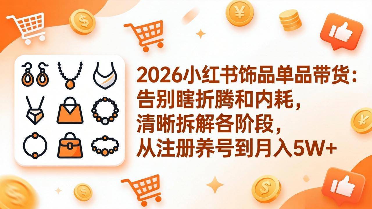 2026小红书饰品单品带货：告别瞎折腾和内耗，清晰拆解各阶段，从注册养号到月入5W+-云推网创项目库