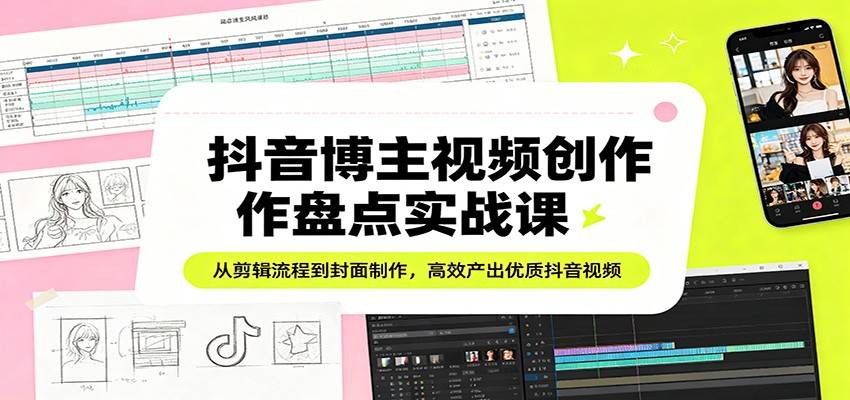 抖音博主视频创作盘点实战课：从剪辑流程到封面制作，高效产出优质抖音视频-云推网创项目库