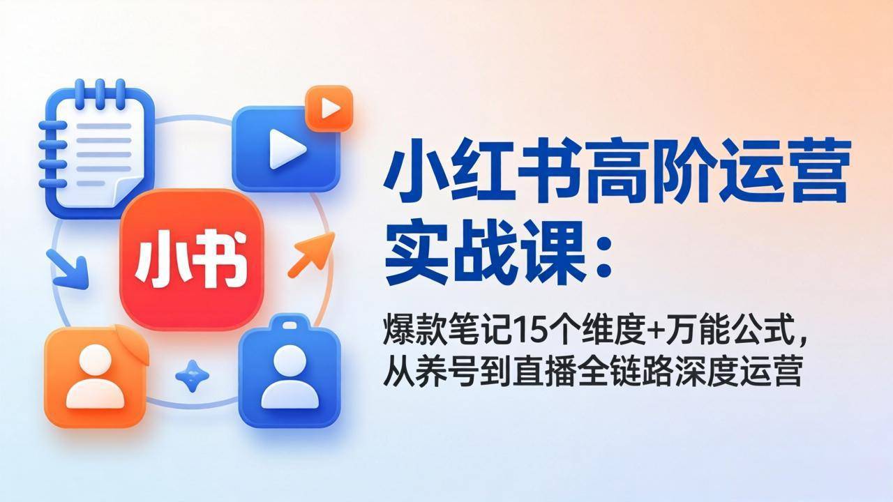 小红书高阶运营实战课:爆款笔记15个维度+万能公式,从养号到直播全链路深度运营-云推网创项目库