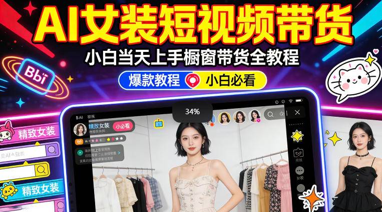 AI女装短视频橱窗带货：小白零门槛当天上手，高佣金爆款轻松賺！-云推网创项目库
