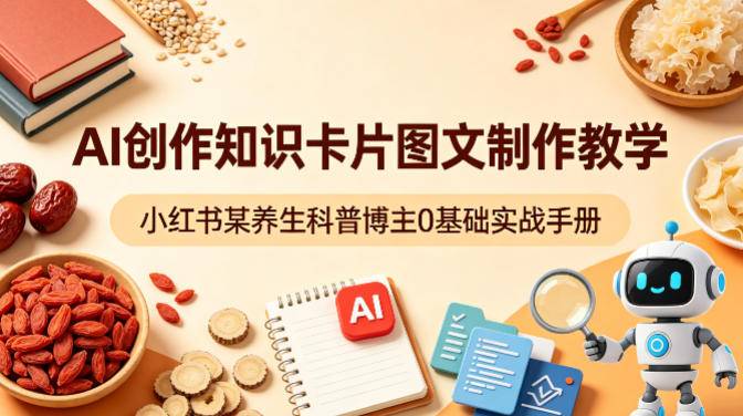 AI创作知识卡片图文制作教学，小红书某养生科普博主0基础实战手册-云推网创项目库