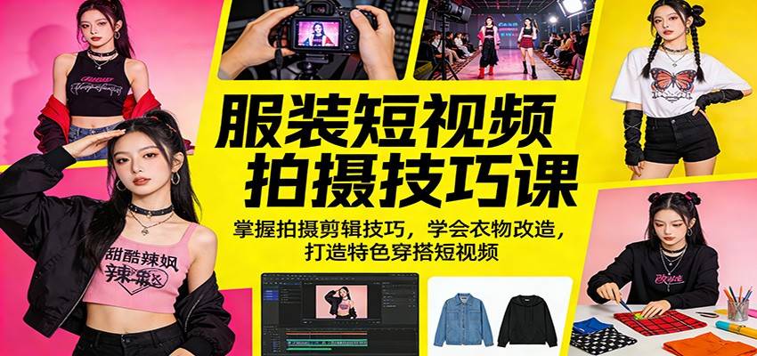 服装短视频拍摄技巧课：掌握拍摄剪辑技巧，学会衣物改造，打造特色穿搭短视频-云推网创项目库