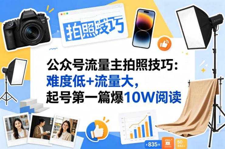 公众号流量主之拍照技巧赛道，难度低+流量大，起号第一篇就爆了10w阅读-云推网创项目库