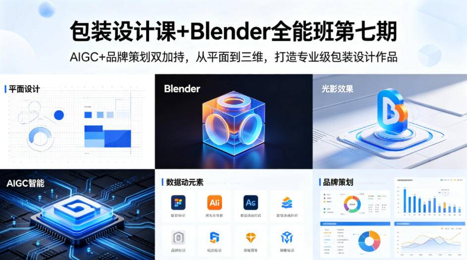 包装设计课+Blender全能班第七期，AIGC+品牌策划双加持，从平面到三维，打造专业级包装设计作品-云推网创项目库