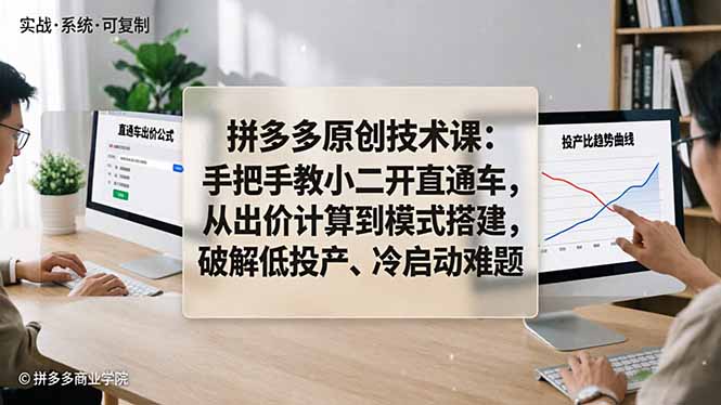 拼多多原创技术课：手把手教小二开直通车，从出价计算到模式搭建，破解低投产、冷启动难题-云推网创项目库