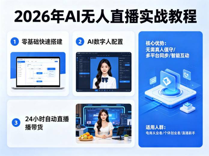 2026年AI无人直播实战教程，零基础也能快速搭建AI数字人无人直播间，实现24小时自动直播带货-云推网创项目库