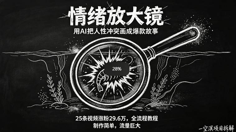 AI制作“情绪放大镜“视频，25条视频涨粉29.6W粉，流量巨大，制作简单，全流程教程-云推网创项目库