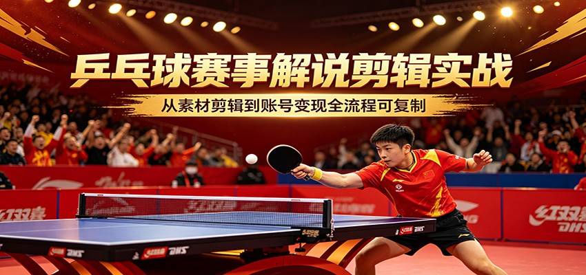 乒乓球赛事解说剪辑实战，从素材剪辑到账号变现全流程可复制-云推网创项目库