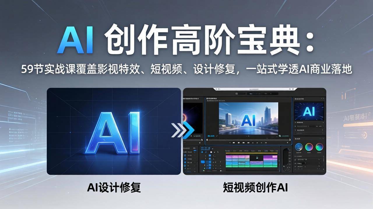 AI 创作高阶宝典:59节实战课覆盖影视特效、短视频、设计修复,一站式学透AI商业落地-云推网创项目库