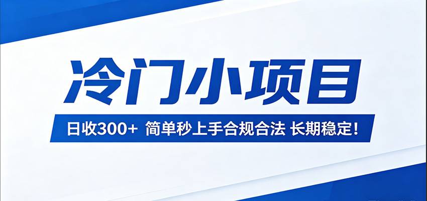 冷门小项目，日收300＋，简单秒上手合规合法，长期稳定！-云推网创项目库