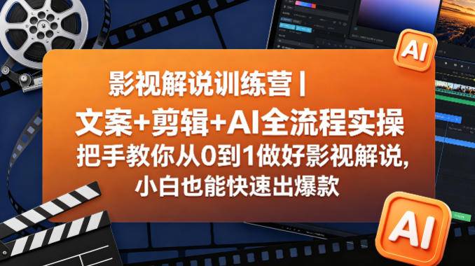 影视解说训练营｜文案+剪辑+AI全流程实操，把手教你从0到1做好影视解说，小白也能快速出爆款-云推网创项目库