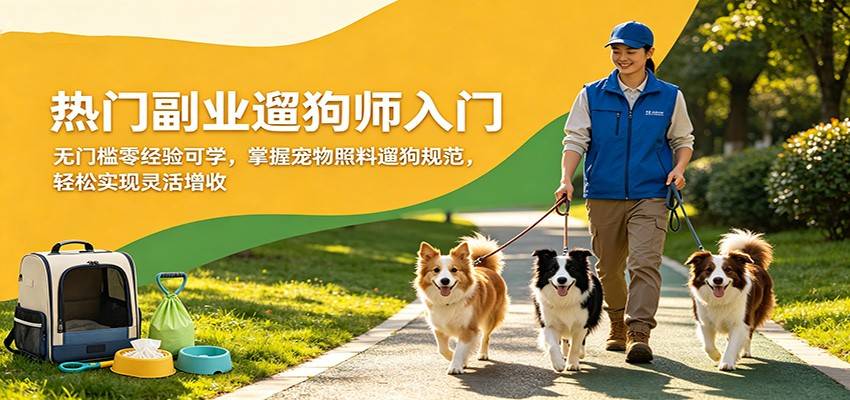 热门副业遛狗师入门，无门槛零经验可学，掌握宠物照料遛狗规范，轻松实现灵活增收-云推网创项目库