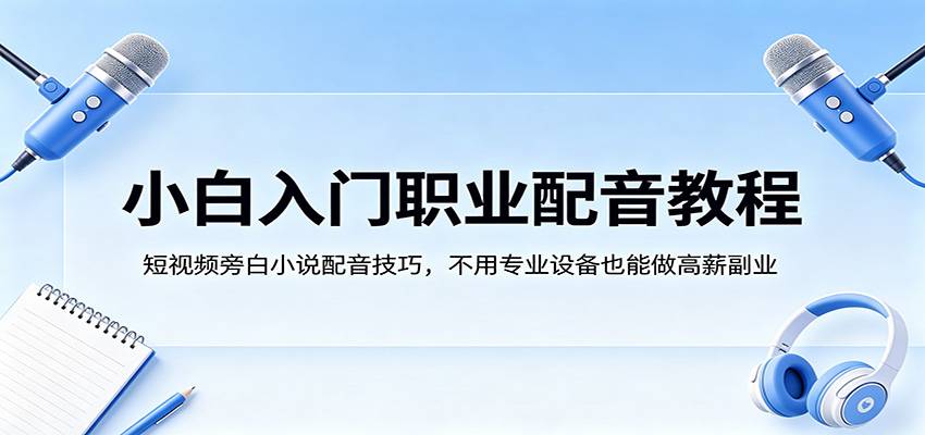 小白入门职业配音教程，短视频旁白小说配音技巧，不用专业设备也能做高薪副业-云推网创项目库