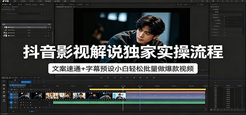 抖音影视解说独家实操流程，文案速通+字幕预设小白轻松批量做爆款视频-云推网创项目库