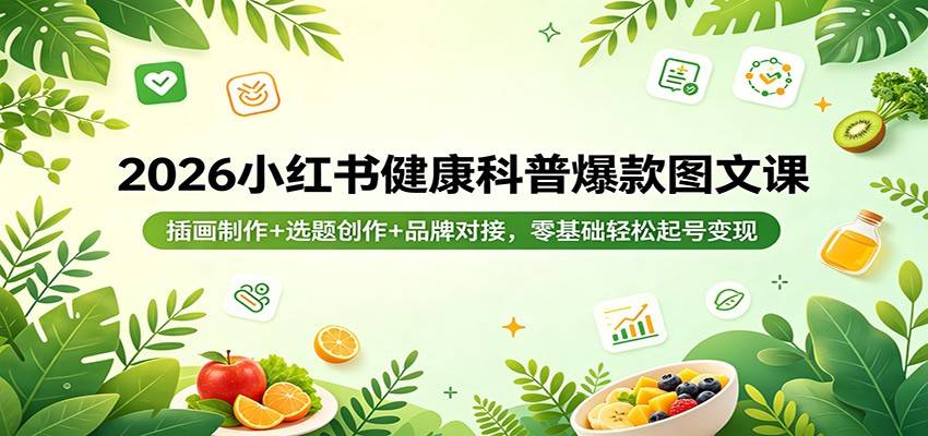 2026小红书健康科普爆款图文课：插画制作+选题创作+品牌对接，零基础轻松起号变现-云推网创项目库