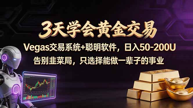 3天学会黄金交易,Vegas交易技术+聪明软件,日赚50-100U-云推网创项目库