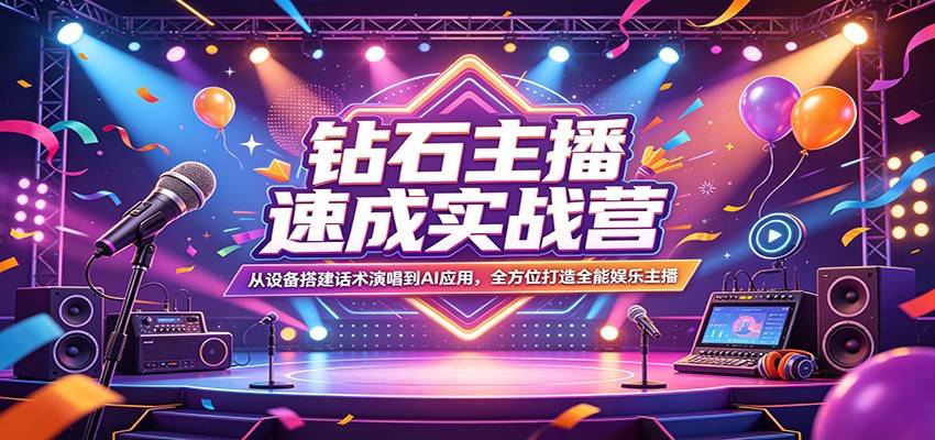 钻石主播速成实战营:从设备搭建话术演唱到AI应用,全方位打造全能娱乐主播-云推网创项目库