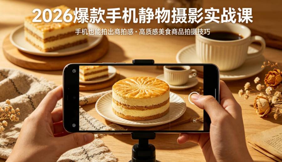 2026爆款手机静物摄影实战课，手机也能拍出商拍感，学会拍出高质感美食商品-云推网创项目库