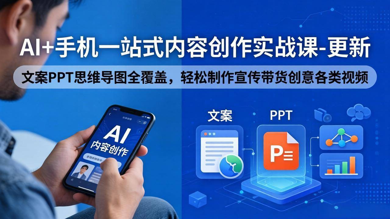 AI+手机一站式内容创作实战课-更新，文案PPT思维导图全覆盖，轻松制作宣传带货创意各类视频-云推网创项目库