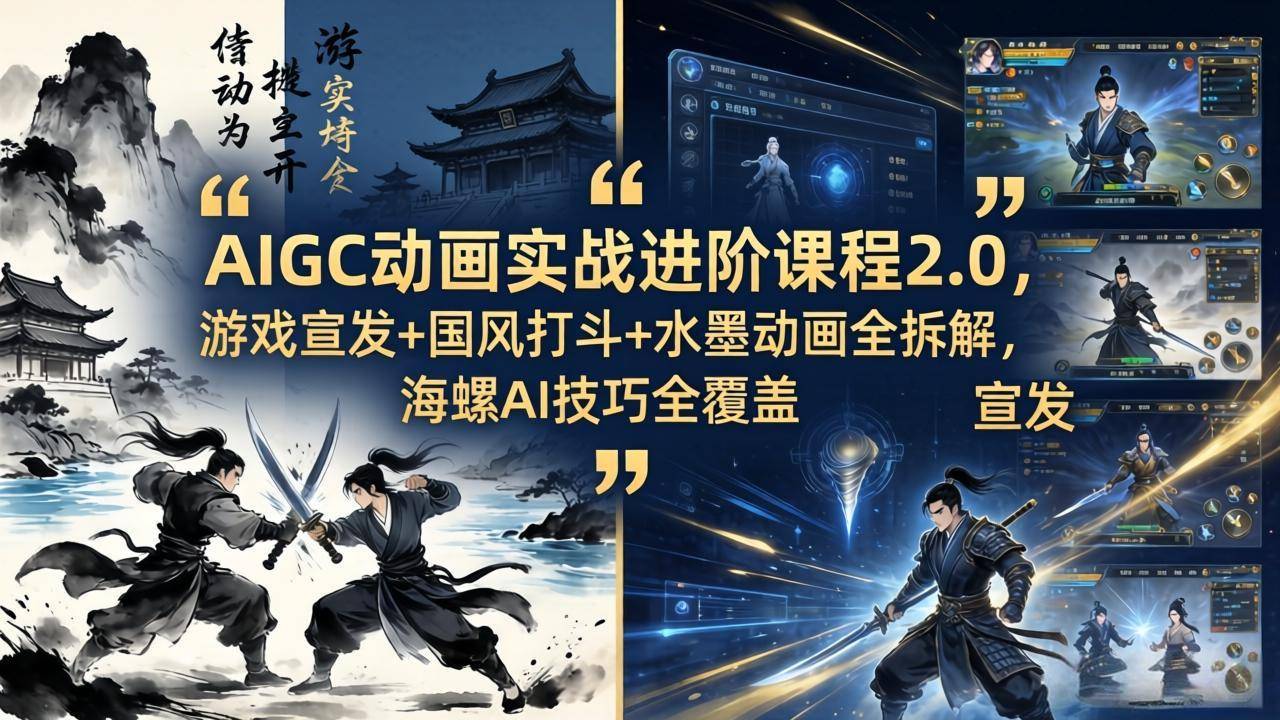 AIGC动画实战进阶课程2.0，游戏宣发+国风打斗+水墨动画全拆解，海螺AI技巧全覆盖-云推网创项目库