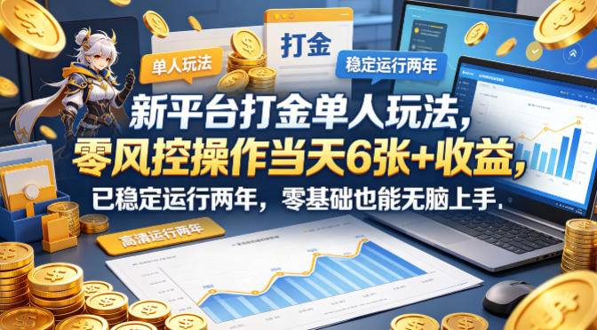 新平台打金单人玩法，零风控操作当天6张+收益，已稳定运行两年，零基础也能无脑上手【揭秘】-云推网创项目库