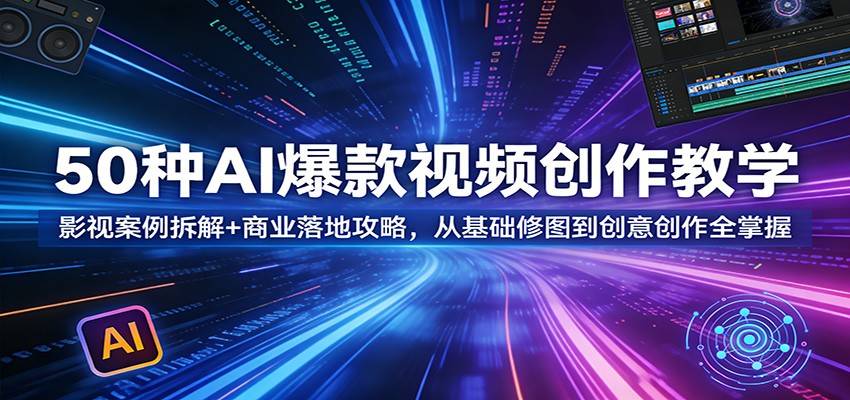 50种AI爆款视频创作教学：影视案例拆解+商业落地攻略，从基础修图到创意创作全掌握-云推网创项目库