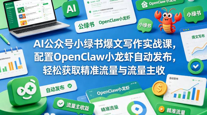 AI公众号小绿书爆文写作实战课，配置OpenClaw小龙虾自动发布，轻松获取精准流量与流量主收益-云推网创项目库